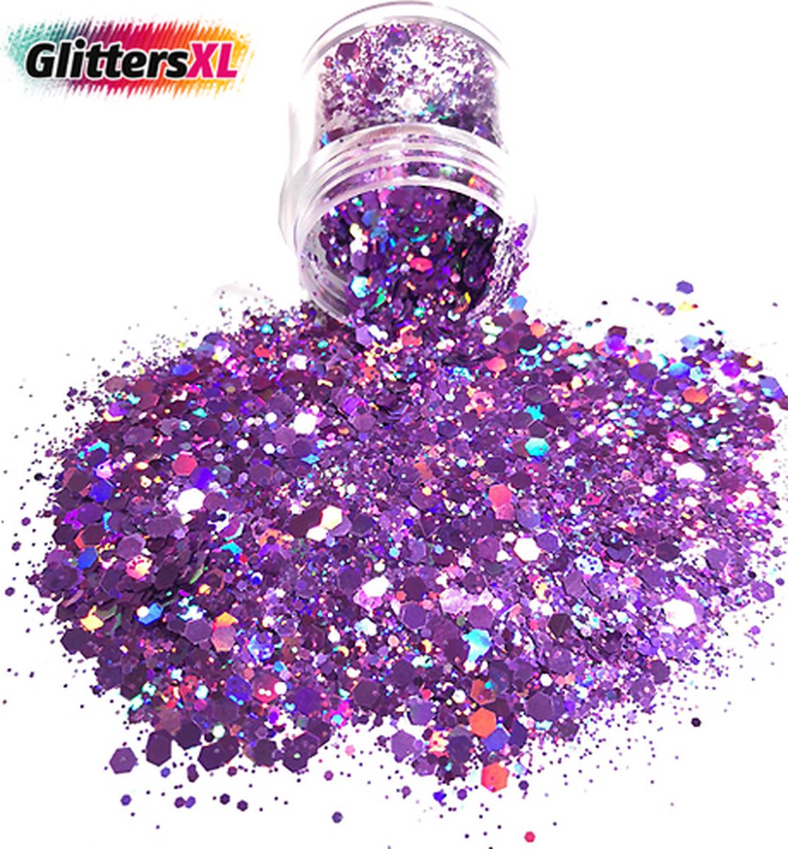 GlittersXL - Chunky Glitters (Iris Paars) [Volume 8g - Festival Jewels Glitter Outfit Lichaam en Gezicht - Make-up Diamond Dots Face Body - Diamantjes Strass Steentjes - Kinderen Volwassenen Dames Makeup Tattoo]